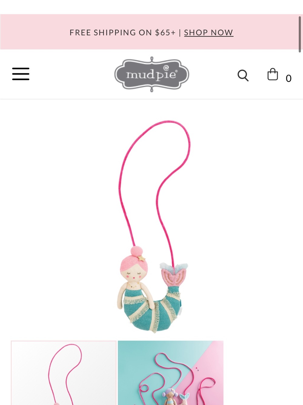 NWT Mud Pie Teal & Pink Mermaid Plush Necklace